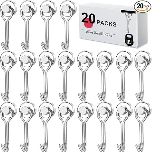 LOVIMAG Hooks, 30lbs+ Magnetic Magnet Hook 2025 Cruise Cabin Ship Essentials Heavy Duty Strong Refrigerator Fridge Hanging for Classroom Beach Vacation Kitchen Grills Home Mug Hanger (20 Pack), Silver