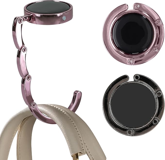 kwmobile Purse Hook for Table - Set of 2 Purse Holder - Folding Handbag Hanger - Portable Bag Holder - Bag Hooks for Desk - Table Hook Black/Light Pink