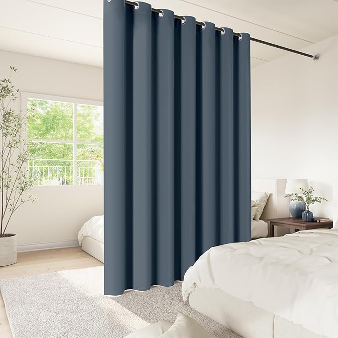 ChrisDowa Room Divider Curtain 96 Inches Long, Wide Blackout Sliding Door Curtain for Bedroom, Room Darkening Privacy Window Curtain for Patio Door (1 Panel Set, Stone Blue, 100 x 96 Inch)