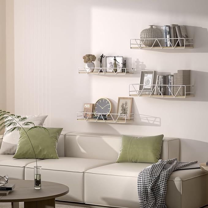 Amaoot Floating Shelves Set of 3, Home Wood Wall Shelf, Farmhouse Shelf for Bedroom, Wall Mounted Floating Shelf for Living Room, Bedroom, Bathroom, Kitchen, Office (White-4pcs)