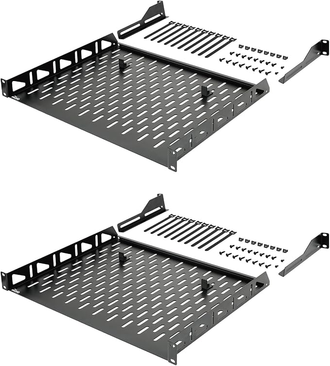 Tecmojo 1U Rack Shelf, 19 inch Depth, Anti-Slip Stops, Server & Network Shelf for 19 in Equipments, 110lbs Vented Capacity, No Lip (2 Pack)