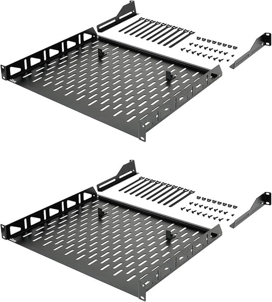 Tecmojo 1U Rack Shelf, 19 inch Depth, Anti-Slip Stops, Server & Network Shelf for 19 in Equipments, 110lbs Vented Capacity, No Lip (2 Pack)