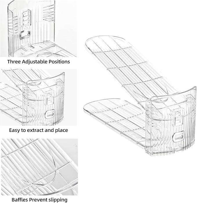 Shoe Slots Organizer,Adjustable Shoe Rack with Three Levels,shoe stackers for a pair of Shoes (Clear, 10 Pack)