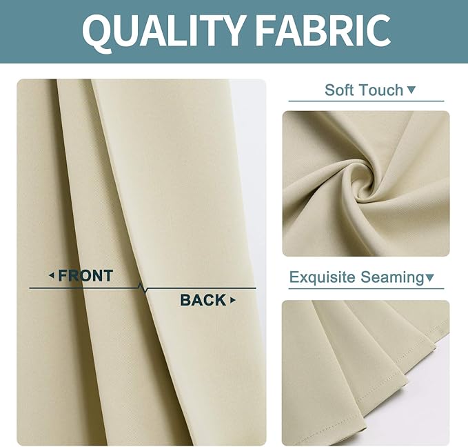 ChrisDowa Blackout Curtains 45 Inches Long for Living Room, Grommet Thermal Insulated Room Darkening Curtains for Bedroom (1 Panel Set, Beige, 38W x 45L)