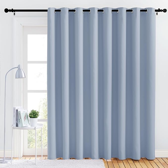 NICETOWN Bedroom Blackout Curtain Panel - (120 inches by 108 inch, Vintage Blue, 1 PC) Energy Saving Thermal Insulated Grommet Blackout Drapery for Patio, Room Divider Curtain