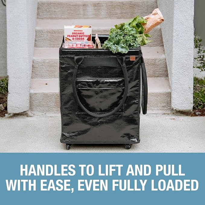 CleverMade Hauler Rolling Tote Bag, 90L Collapsible Portable Shopping Cart with Wheels for Groceries, Laundry, Organization