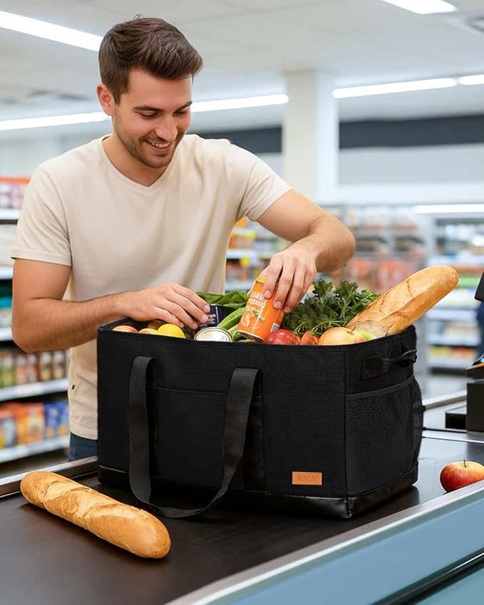 WONDAY Extra Large Utility Tote Bag - Standing Reusable Grocery Bag with Handle, Collapsible Storage for Shopping, Beach