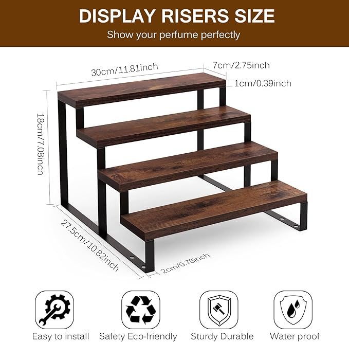 HomePekite Dark Brown Wood Cologne Organizer for Men,12 Inch Cologne Stand Waterproof Perfume Organizer for Dresser with Anti-Slip Washers,Wooden Display Risers Stand