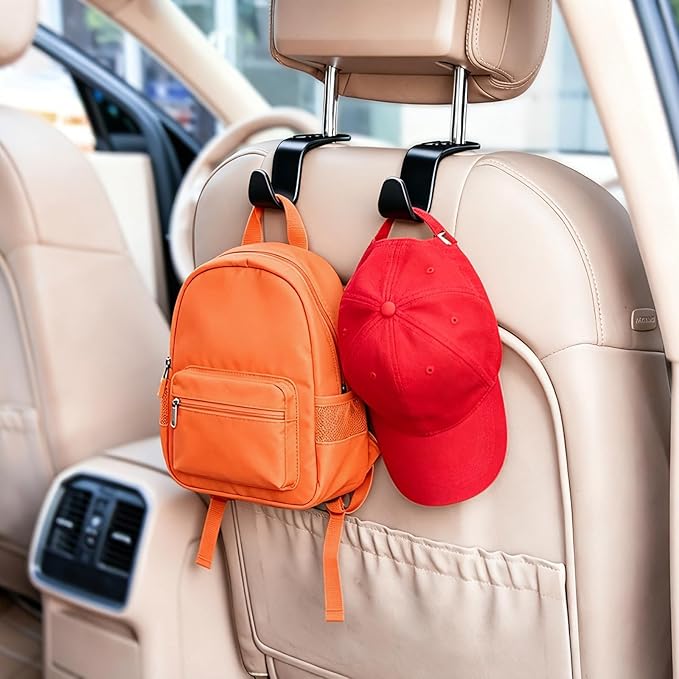 4 Pack Car Back Seat Headrest Hook Hanger for Purse Grocery Bag Handbag Hat, Purse Hook for Car with Clip