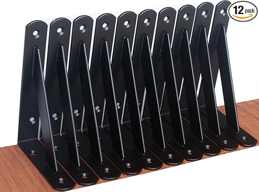 12 Pack L6 x H 4" Black Heavy Duty Shelf Brackets with Screws Metal Shelf Brackets Shelf Support Angle Brackets for Shelves L Brackets Heavy Duty Floating Shelf