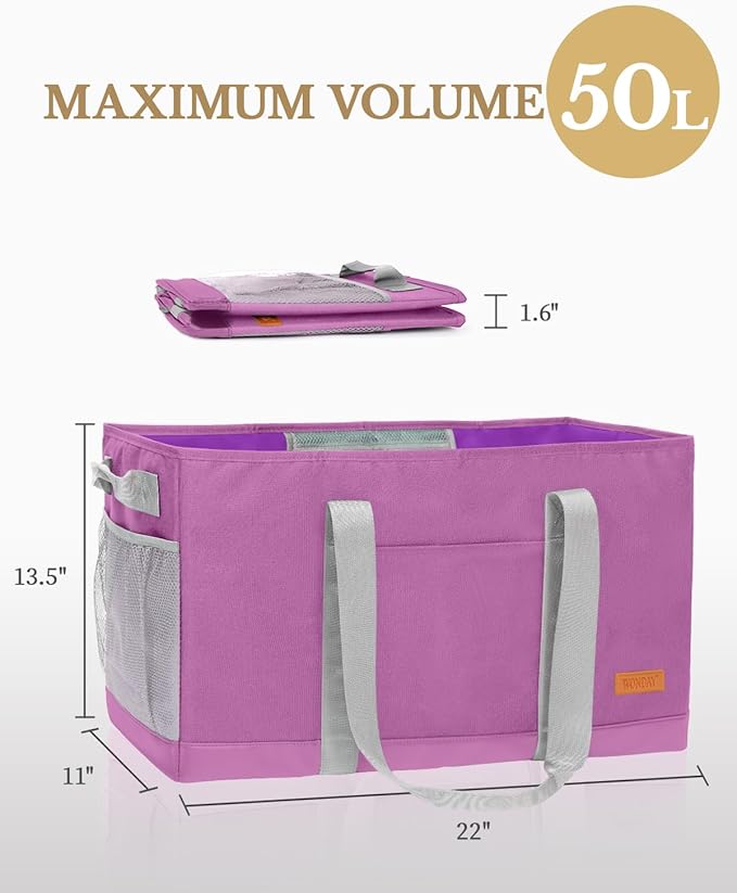 WONDAY Extra Large Utility Tote Bag - Standing Reusable Grocery Bag with Handle, Collapsible Storage for Shopping, Beach