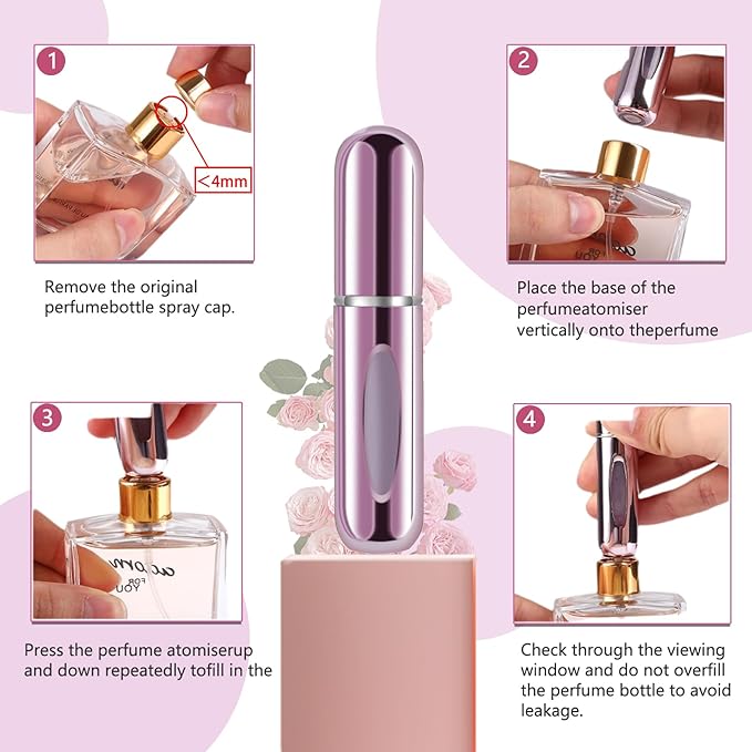 opasyo Refillable Perfume Portable Atomizer Bottle Refillable Perfume Spray, Leak-Proof Perfume Spray Bottle, Travel Perfume for Traveling and Outgoing (5ml, 4 Pack Silver/Pink/Gold/Black)