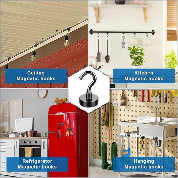 LOVIMAG Magnetic Hooks, 12 Pack 30lbs+ Magnet Hook 2026 Cruise Cabin Ship Essentials Heavy Duty Strong Magnets Refrigerator Fridge Hanging for Classroom Beach Vacation Kitchen Grills (Black)