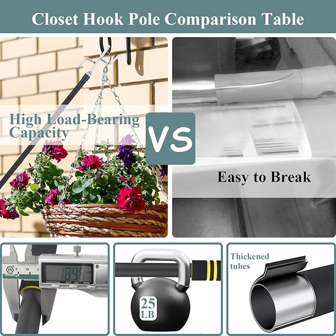 Clothes Hook Pole Heavy Duty,32 to 80In Retail Clothing Hook Pole Long Handle with 2 Hooks Hanging Birdfeeder Frosted Tube Extension Pole to Reach High Hangers for Turck (Black Tube)