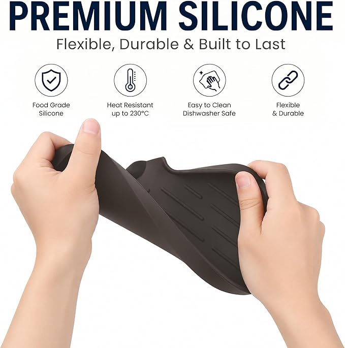 MicoYang Silicone Soap Dish with Drain Spout — Self-Draining Sink Organizer Tray for Bathroom & Kitchen, Sponges, Dispensers & Soap Holder, Non-Slip & Dishwasher Safe, Coffee (Medium, 9.6"×5.3")