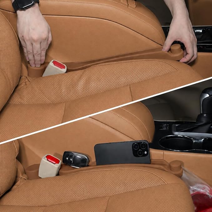 Car Seat Gap Filler Set of 2, 3IN1 Seat Side Gap Filler Plug with Storage Slot & Hook Function, Soft Foam Universal Fit Car SUV Truck Fill Gap Between Seats Console Organizer（Standard Mocha Brown）