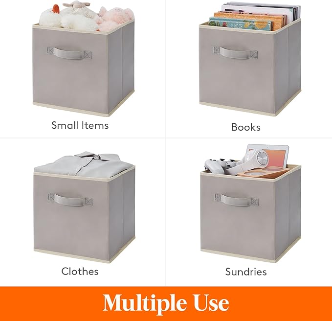 Lifewit Storage Cubes, Foldable Decorative Fabric Storage Baskets for Organizing Home Organizers with Handles for Shelves, Closet, 11 Inch Bins, 18L Light Gray, 6 Packs