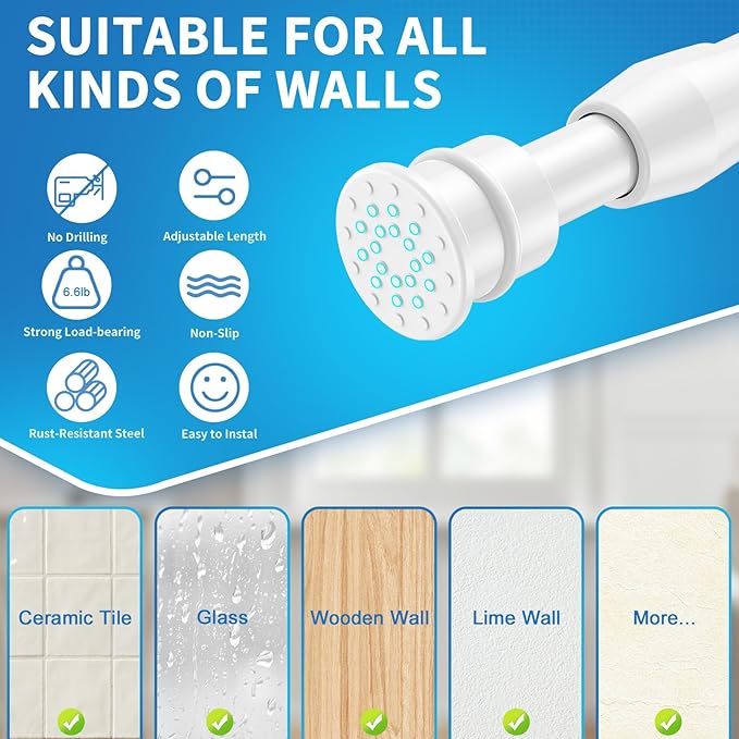 AIZESI 2 Pack Tension Curtain Rods for Windows 27 to 38 inch, Adjustable Expandable Pressure Spring Curtain Rods No Drilling, White Tension Rods for Bedroom Closet Door