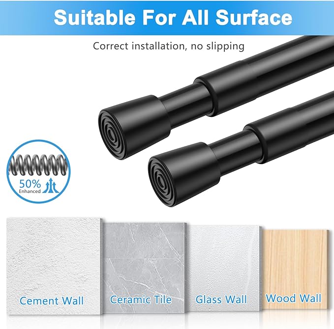 1 Pack Spring Loaded Tension Rod 17-41" Adjustable Curtain Rods No Drill Extendable Spring Rod Tension Curtain Rods For Window Kitchen Shelves Rv Refrigerator And Small Spaces,Black