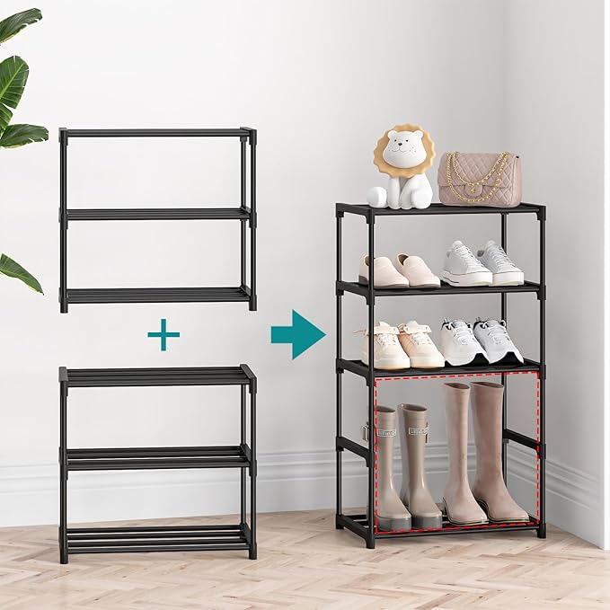 3 Tier Small Shoe Rack, Narrow Stackable Shoe Shelf for Kids Toddler Adult, Lightweight Shoe Rack Stand for Closet Dorm Storage Organizer, Front Door Entrance, Entryway