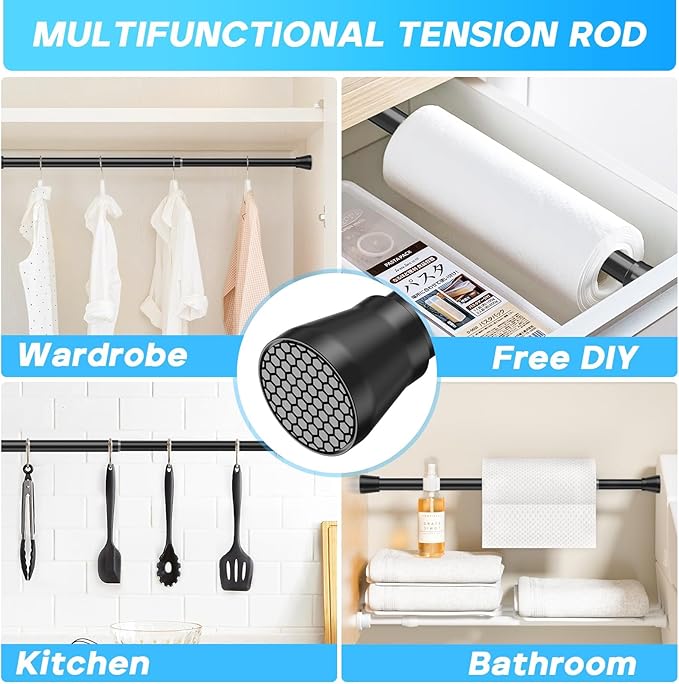 Small Tension Rod Black Spring Curtain Rod No Drilling Spring Tension Rods 1pack Adjustable Curtain Rod Tension for Bookshelf Diy Projects Kitchen, Cupboard,Tension Rod 16 to 26 Inch