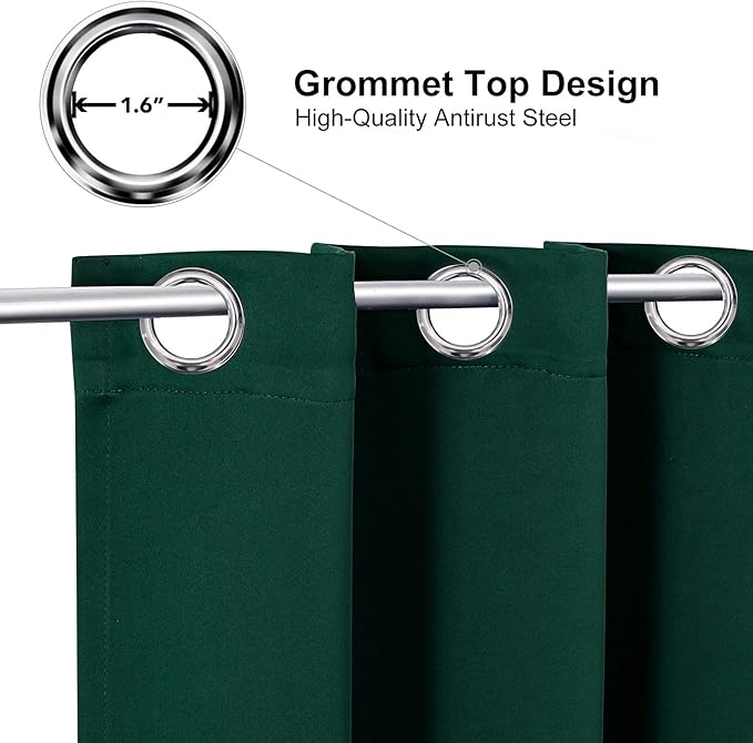 ChrisDowa Small Window Curtains 50 inches Long for Bedroom - Grommet Short Thermal Insulated Room Darkening Curtains for Kitchen (1 Panel, Forest Green, 29 x 50 Inch)