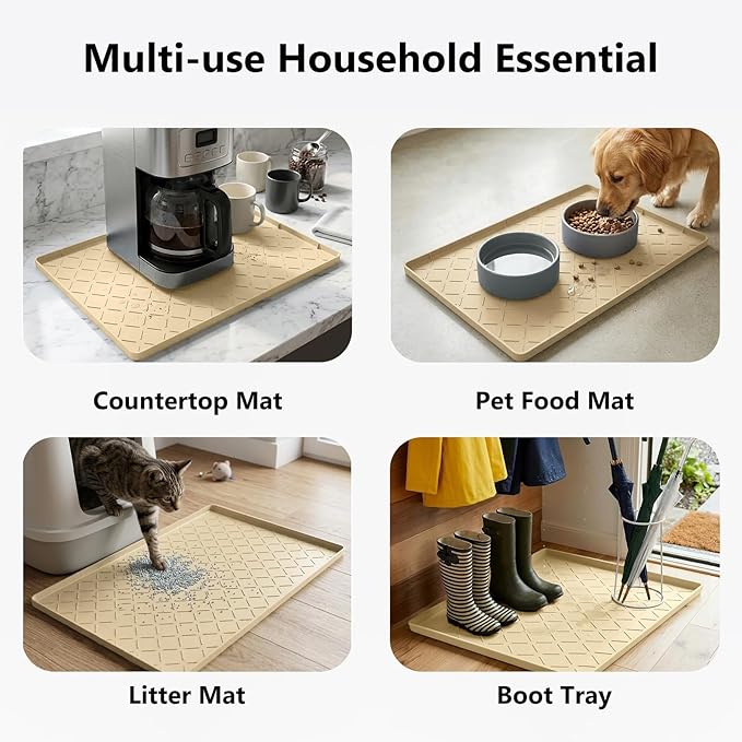 Mateeylife Under Sink Mats for Kitchen Waterproof 31"X22", Undersink Protectors，Silicone Mat Cabinet Liner, Under Sink Organizer for Bathroom and Kitchen，Boot Tray Pet Food Mat, Khaki