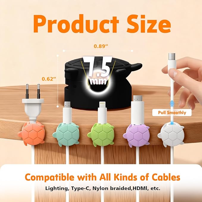 Lancord 8 Pack Rotatable Cable Clips, Cord Organizer Spring Clip Cord Holder for Nightstand Charging Cable Organizers Cable Management for Desk Office Car Wall (Black)