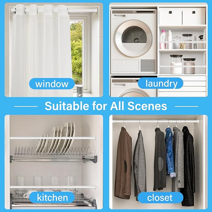 1pack Spring Tension Rods 18-36 Inch Adjustable White Small Tension Rod Extendable Short Curtain Rod Spring Loaded Curtain Rods Tension Rod for Closet,Kitchen