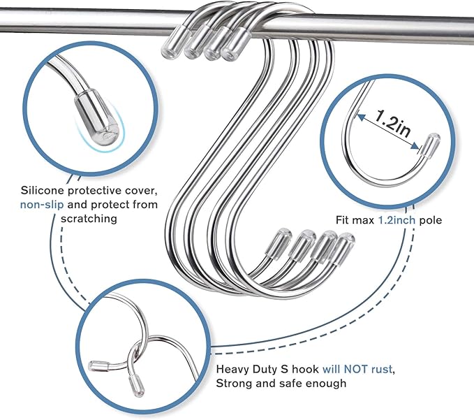 20 Pack S Hooks for Hanging, 3.4 Inch Metal S Shaped Hook Heavy Duty Hanging Hooks for Pots, Pans, Plants, Bags, Cups, Clothes (Silver)