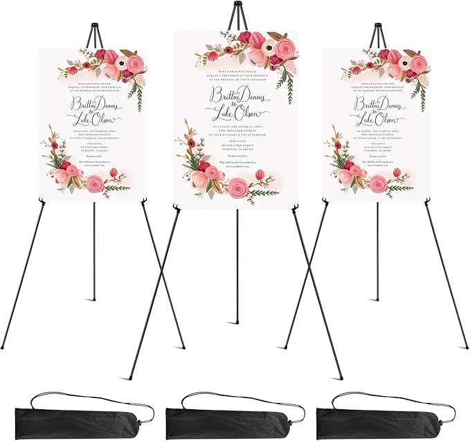 RRFTOK 63" Instant Foldable Portable Ground Easel Stand for Art, Crafts, Wedding Banner & Poster Display - 3 Pack Metal Tripod