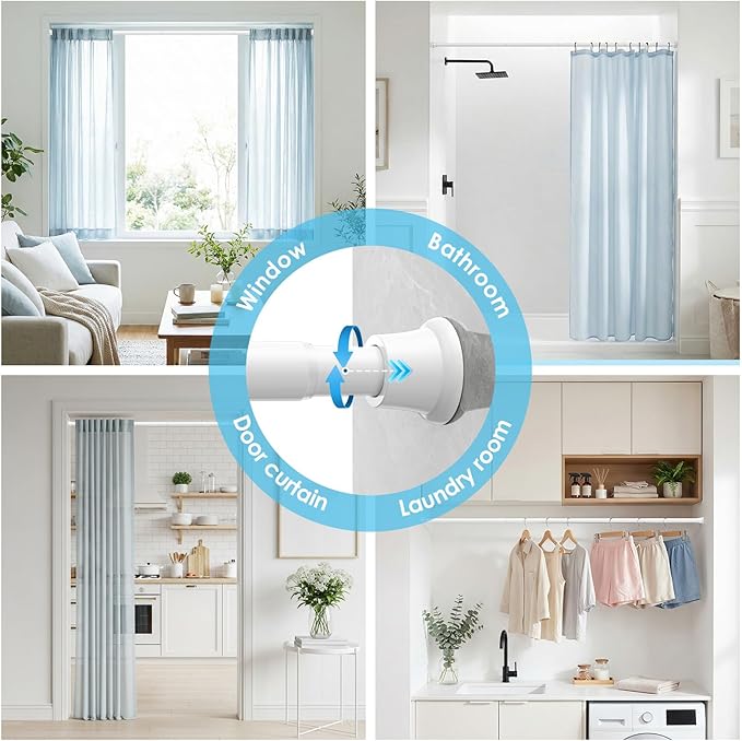 1Pcs Tension Curtain Rod 31 To 76 Inch White Shower Curtain Rod No Drilling Adjustable Spring Loaded Curtain Rods 7/8"Diameter Shower Rods For Bathroom Windows Bedroom Closet Doorway Door