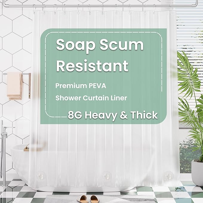 AmazerBath 72x96 Shower Curtain Liner Plastic, Extra Long Shower Curtain Thick PEVA, Frosted Bathroom Curtain Liner 96 Length, Heavy Duty Shower Curtain with 3 Weighted Stones and 12 Grommet Holes