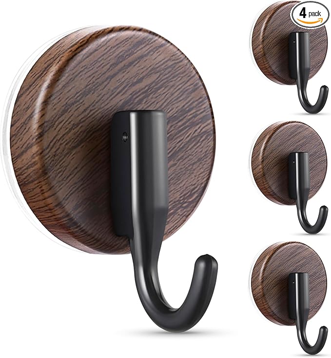 OUTXE Wreath Hanger for Front Door, Upgraded Suction Cup Reef Hook for Glass Window/Over Door, Christmas/Thanksgiving/Halloween/July 4th/Easter/Valentine/Spring/Summer/Fall (Walnut, 4-Pack)