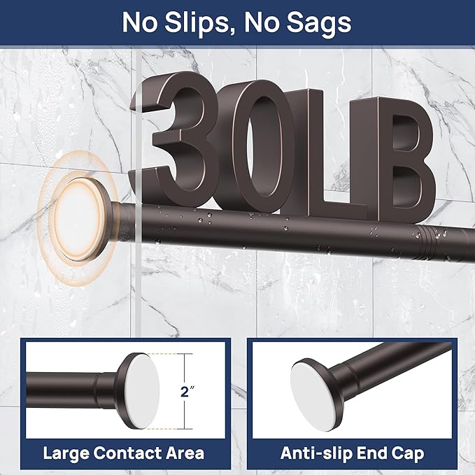 ENJOYBASICS Shower Curtain Rod 30 to 88 Inches, Stainless Steel Adjustable Spring Tension Rods No Drill for Bathroom, Closet, Window, Room Divider, Never Rust, Non Slip, Bronze