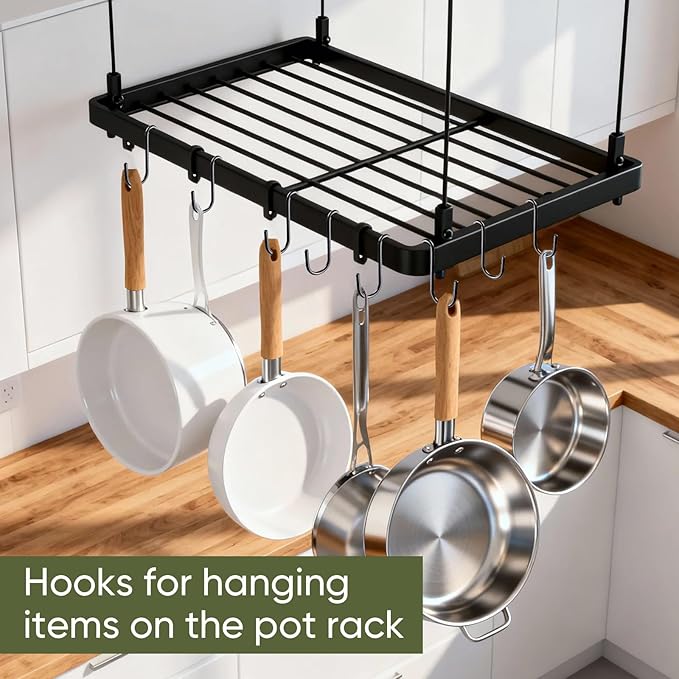 ESFUN 18 Pack S Hooks for Hanging, Variety Sizes 6 PCS Large 4"/ 6 PCS Medium 3"/ 6 PCS Small 2.4" Pot Hooks for Rack Hanging Pans Pots, Heavy Duty Metal S Hooks for Hanging Clothes Bags Towels Plant