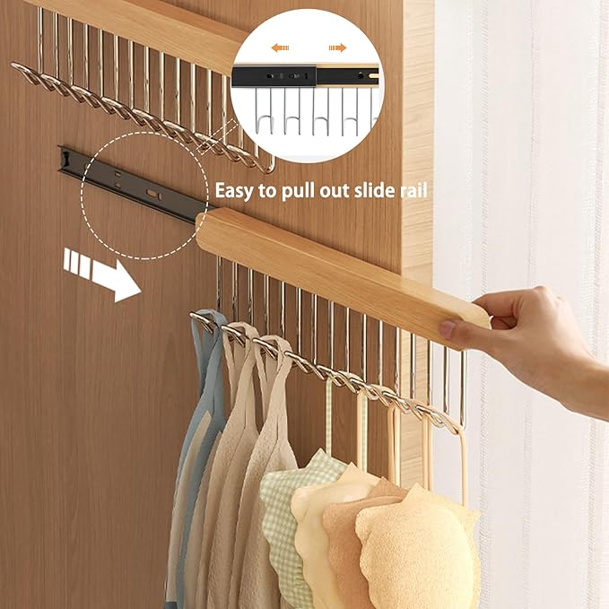 12 inch valet rods for closets, extendable and pull-out wardrobe pole for hanging clothes,bras,tie,belt,wardrobe pole with metal hooks, closet valet rod slide out,hanger wall（Right hook)