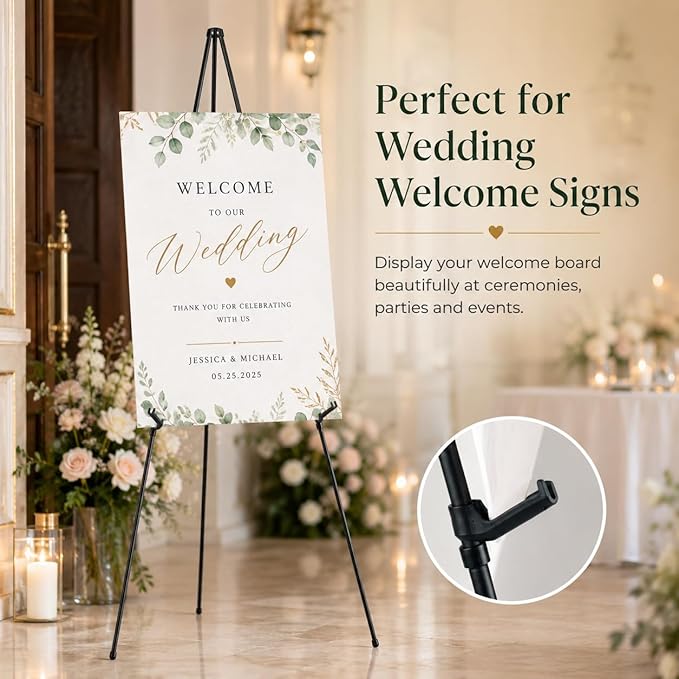 RRFTOK Easel Stand for Sign,63'' Instant Lightweight Portable Ground Easel for Wedding Sign and Poster Display Stand, Metal Tripod with Portable Bag,1-Pack.