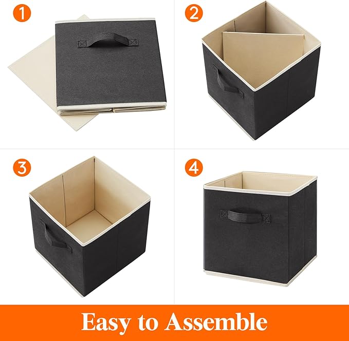 Lifewit Storage Cubes, Foldable Decorative Fabric Storage Baskets for Organizing Home Organizers with Handles for Shelves, Closet, 11 Inch Bins, 18L Black, 16 Packs