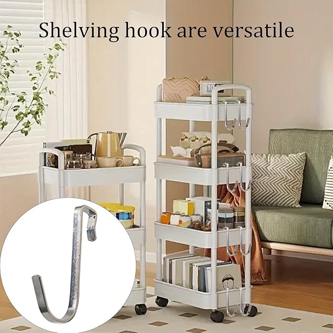 20Pcs J Shaped Stainless Steel Hanger Hook,Clip-on Wire Rack Hook, Hanging Sink Grid Hooks Wire Shelf Hooks for Kitchen Bedroom Office, Silver