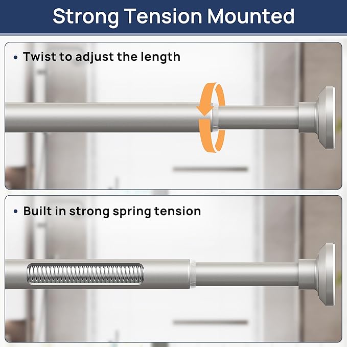 ENJOYBASICS Shower Curtain Rod 30 to 64 Inches, 1 Inch Stainless Steel Adjustable Spring Tension Rods No Drill for Bathroom, Closet, Window, Room Divider, Never Rust, Non Slip, Nickel