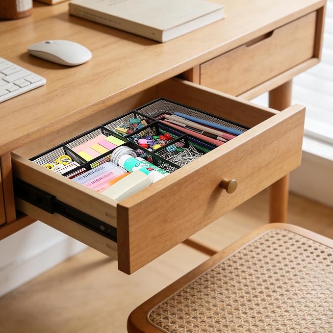 Desk Drawer Organizer Tray,Drawer Organizer for Office and Home,Desk Organizer with Drawers,7 Compartments,Non-Slip Desk Organizers (Black, 12.3" L x 8.3" W x 1.8" H)