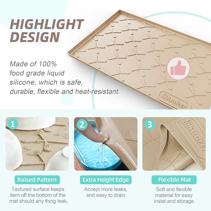 SIKADEER 22" x 22" Under Sink Mat Waterproof, Silicone Mat Kitchen Drawer Shelf and Cabinet Liner, Sink Protector for Kitchen Organizers and Storage, Boot Tray Pet Food Mats
