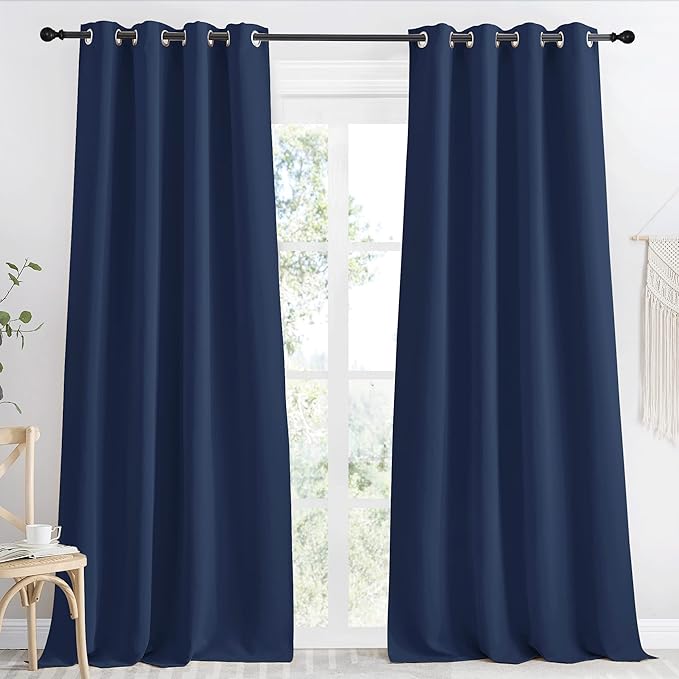 NICETOWN Navy Blue Blackout Curtain 118 inch Long, W55 x L118, 1 Panel, Thermal Insulated Window Treatment with Grommet Room Darkening Thermal Insulated Panel for Bedroom/Living Room