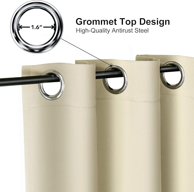 ChrisDowa Blackout Curtains 70 inches Wide for Bedroom - Extra Wide Grommet Thermal Insulated Room Darkening Curtains for Living Room (1 Panel, Beige, 70 x 63 Inch)