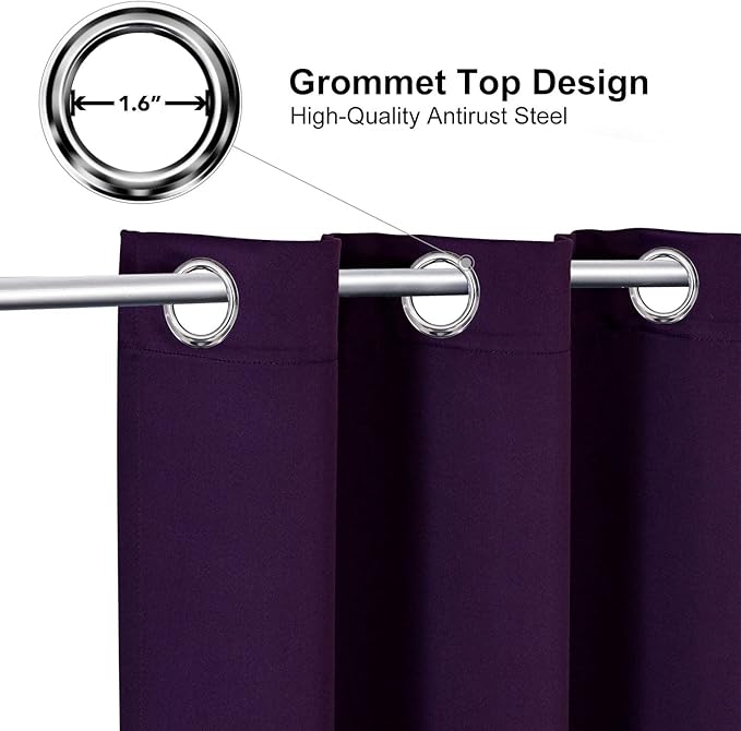 ChrisDowa Grommet Blackout Curtains for Bedroom - Thermal Insulated Room Darkening Curtains for Living Room (1 Panel Set, Royal Purple, 42W x 63L)