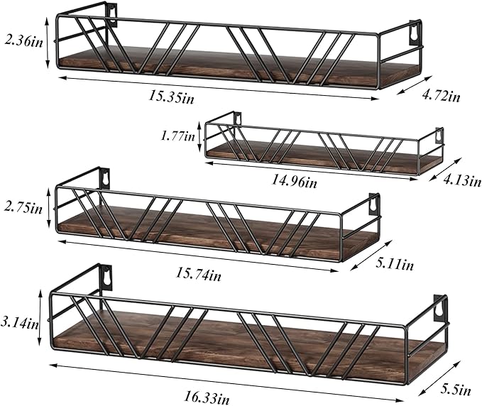 Amaoot Floating Shelves for Wall Set of 4, Different Sizes Mounted Wood Floating Shelf, Wall Shelves for Living Room, Bedroom, Bathroom, Kitchen, Farmhouse Decor, Office