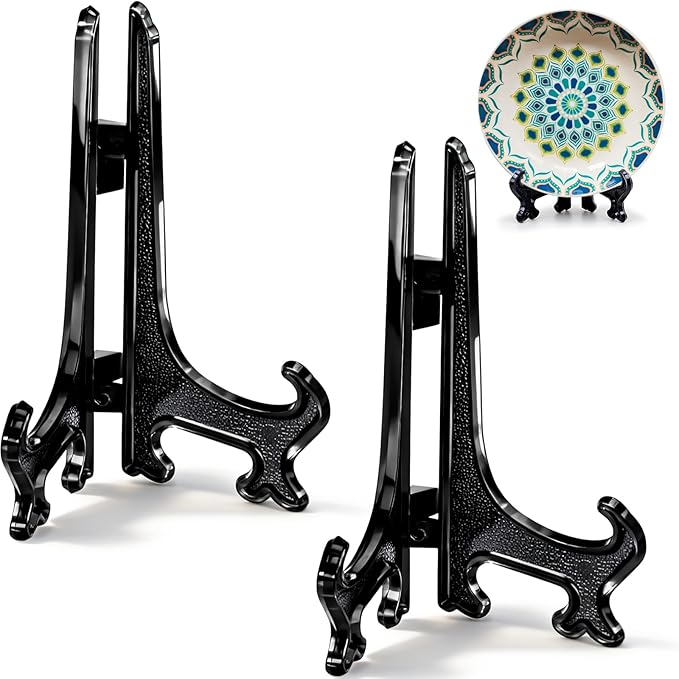 5 Inch Black Acrylic Book Stand 2pcs Dark Display Easel for Cookbooks Office Name Plates Photo Frames Shelf Decor Minimalist Home Kitchen Holder