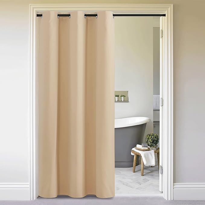 NICETOWN Door Screen Cover for Air Conditioner Room, Insulated Faux Accordion Door, Privacy Draft Keep Heat Out Bedroom Kitchen Drape for Doorway (Biscotti Beige, 1 Panel, 5ft Wide x 11ft Long)