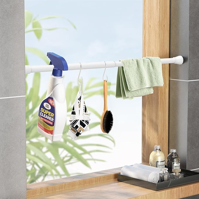 Tension Rod 16 to 26 Inch Adjustable Curtain Rod No Drilling White Tension Curtain Rod Spring Tension Curtain Rod for Bookshelf Diy Projects Kitchen Cupboard Bathroom Wardrobe 1PCS